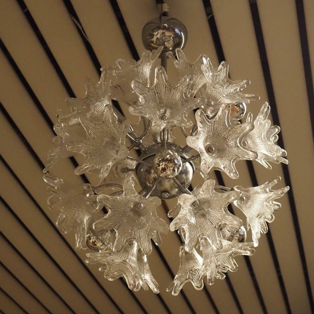 Murano glass chandeliers with flowers by Paolo Venini, Sputnik model