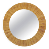 Mid-century Round Wall Mirror Italian Riviera in Raffia with a Bast Frame, 1950s
