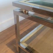 Table basse à double plateau en chrome et laiton