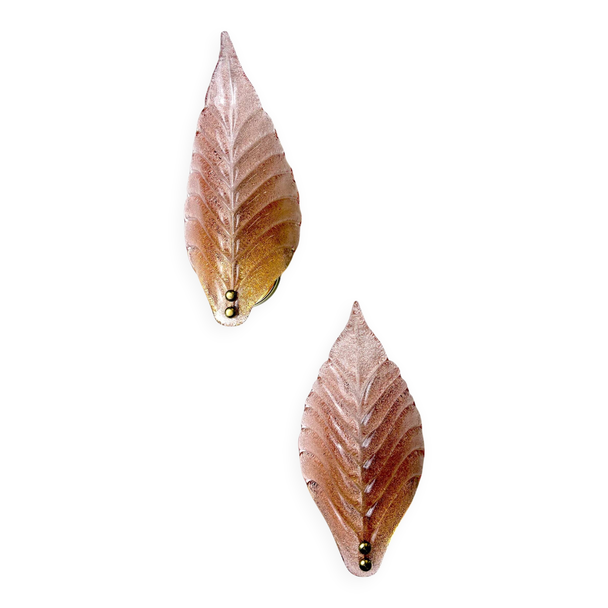 Pair of Barovier & Toso leaf-shaped wall sconces, light pink Murano glass, Italy, 1960s