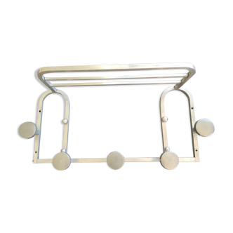 Old aluminum coat holder with 5 pads and a hat holder. Year 50