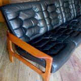 Danish 4-seater sofa with leather upholstery 244 cm, 1960s