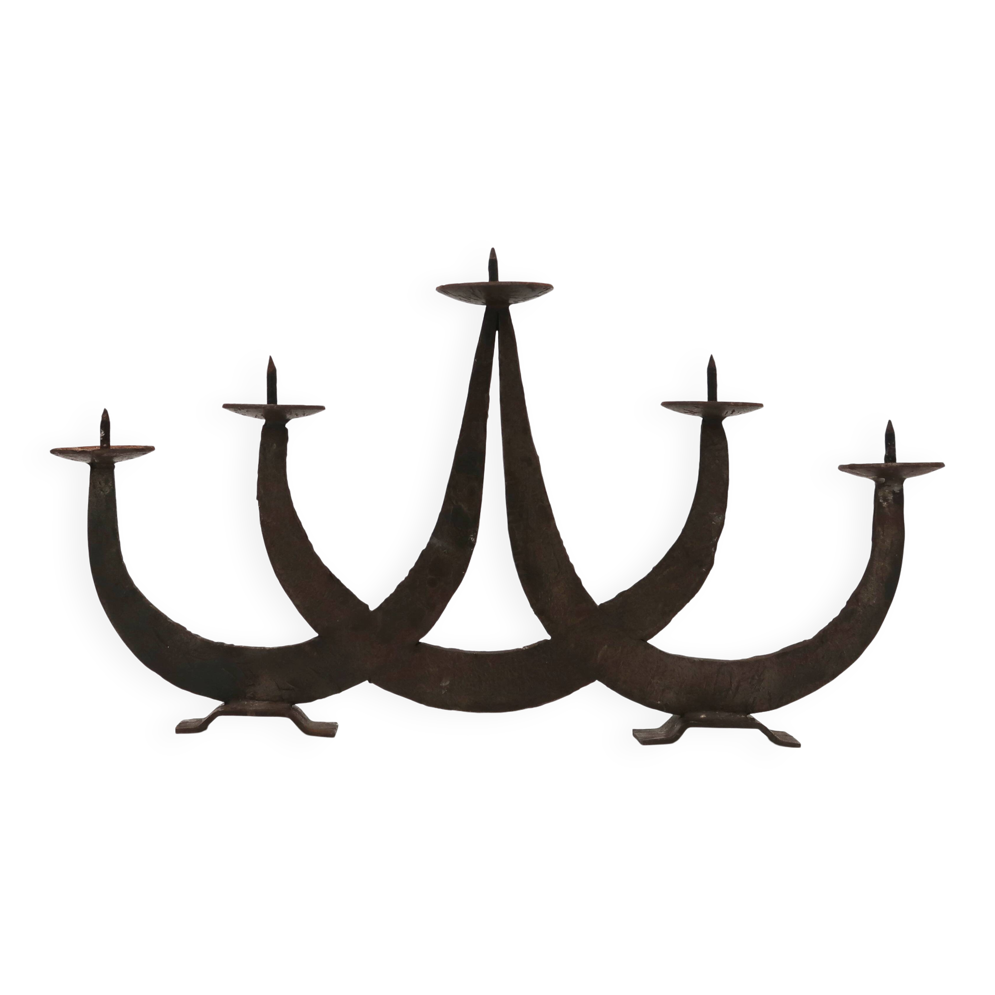 Large brutalist wrought iron candle holder, 1950s