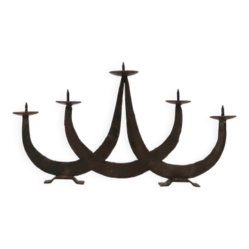 Large brutalist candlestick in wrought iron, 1950s