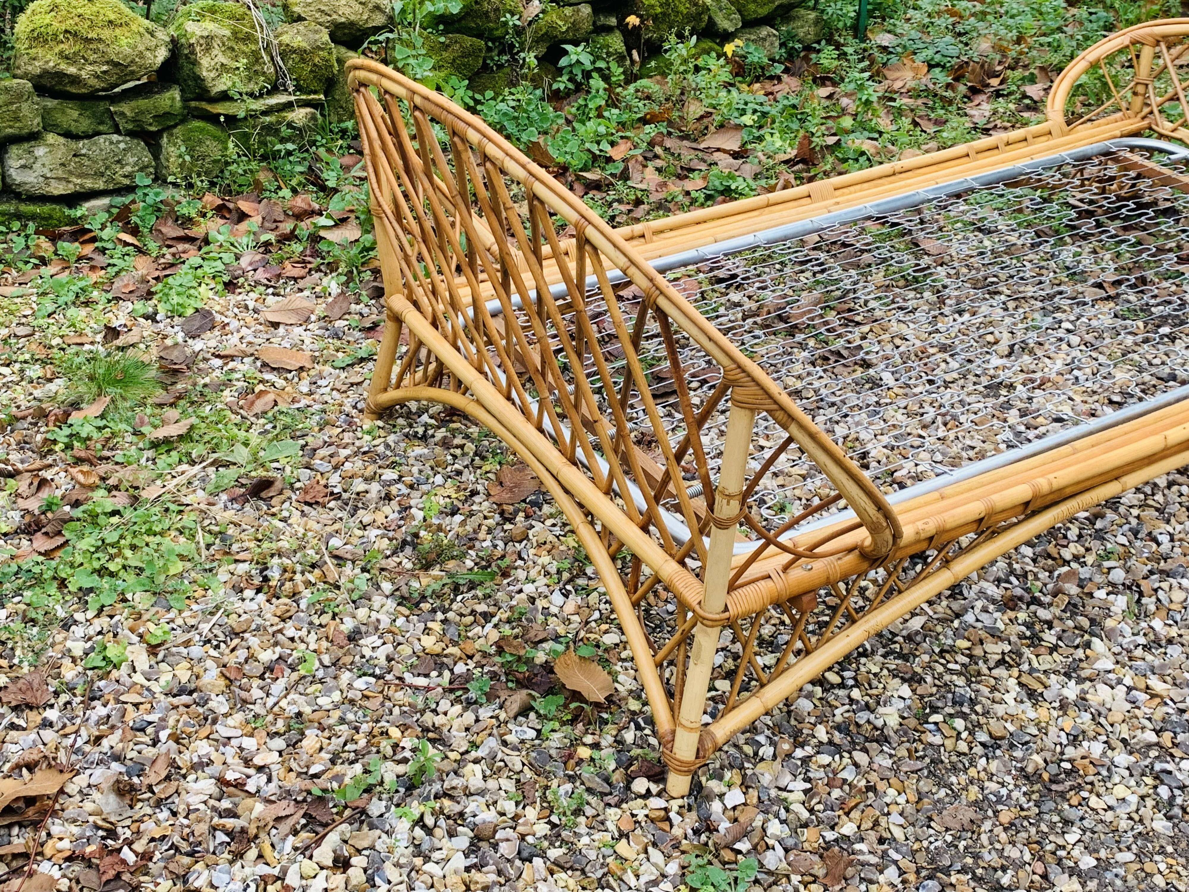 Rattan basket bed 90x190 vintage 1960