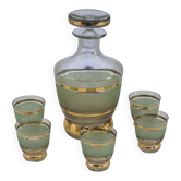 Service à liqueur en verre granité givré céladon et doré –années 50