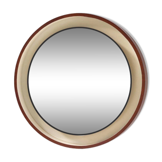 Grand miroir rond en bois avec éclairage, Italie, années 1970