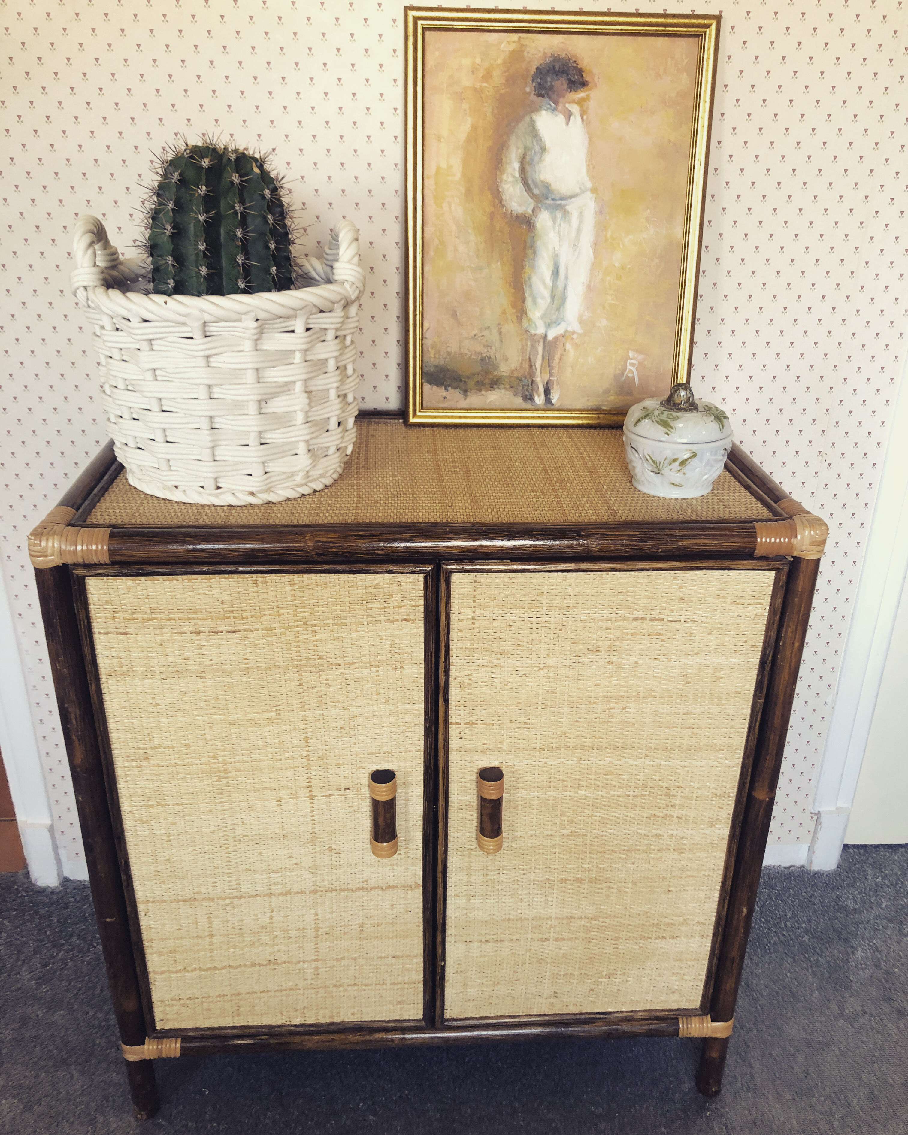 Vintage woven rattan sideboard