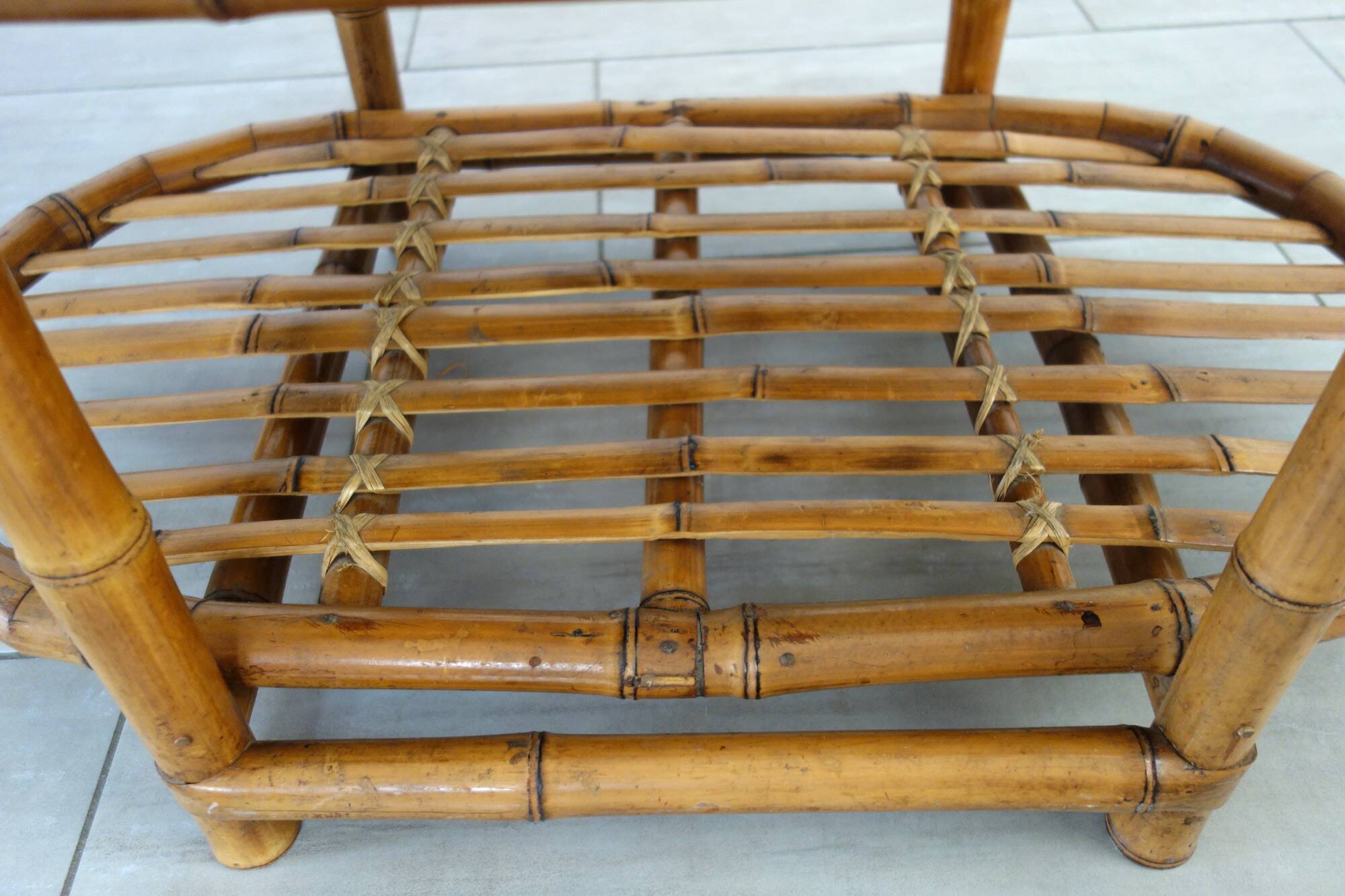 Vintage bamboo and woven wicker coffee table