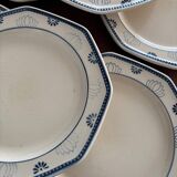 Set of 8 Longchamp France Octagonal Plates - Blue Lotus Flower Pattern