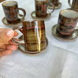 Vintage Rustic Stoneware Coffee Set - 6 Cups + 6 Saucers