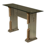 Italian Modern Plexiglass Console Table with Roman Column Details 1980s