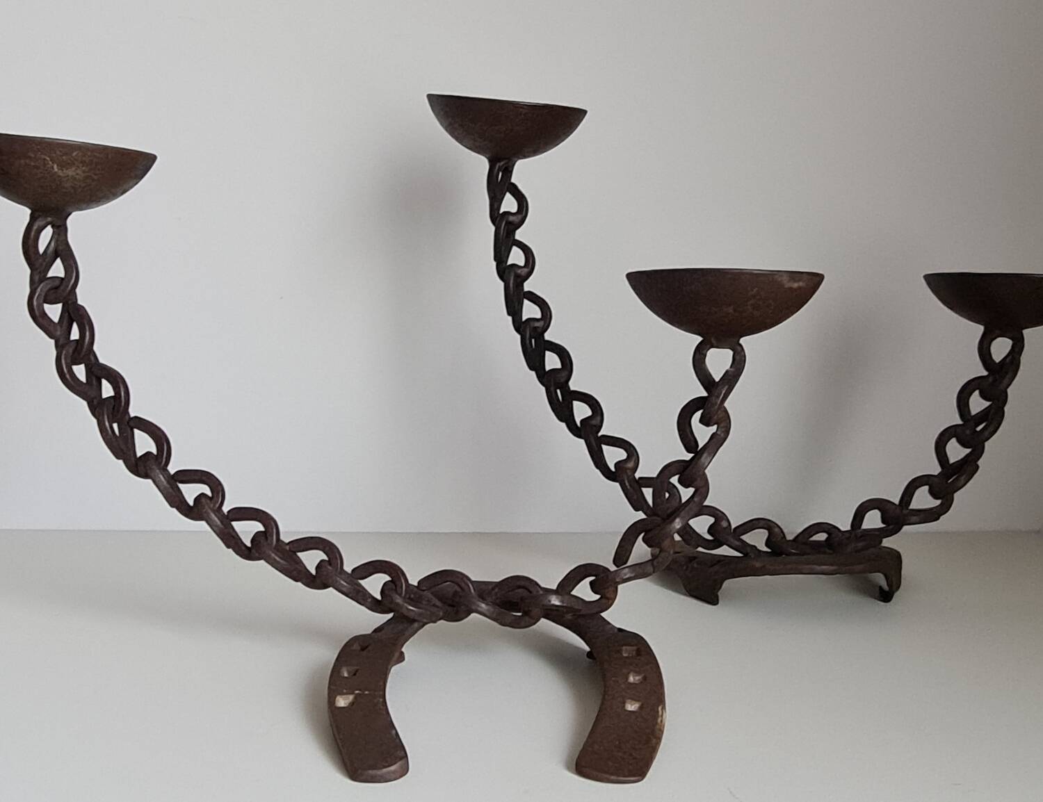 Pair of brutalist wrought iron candlesticks or lamp / Franz West style / 70s / vintage / artisanal work / Mid-Century