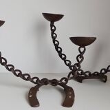 Pair of brutalist wrought iron candlesticks or lamp / Franz West style / 70s / vintage / artisanal work / Mid-Century