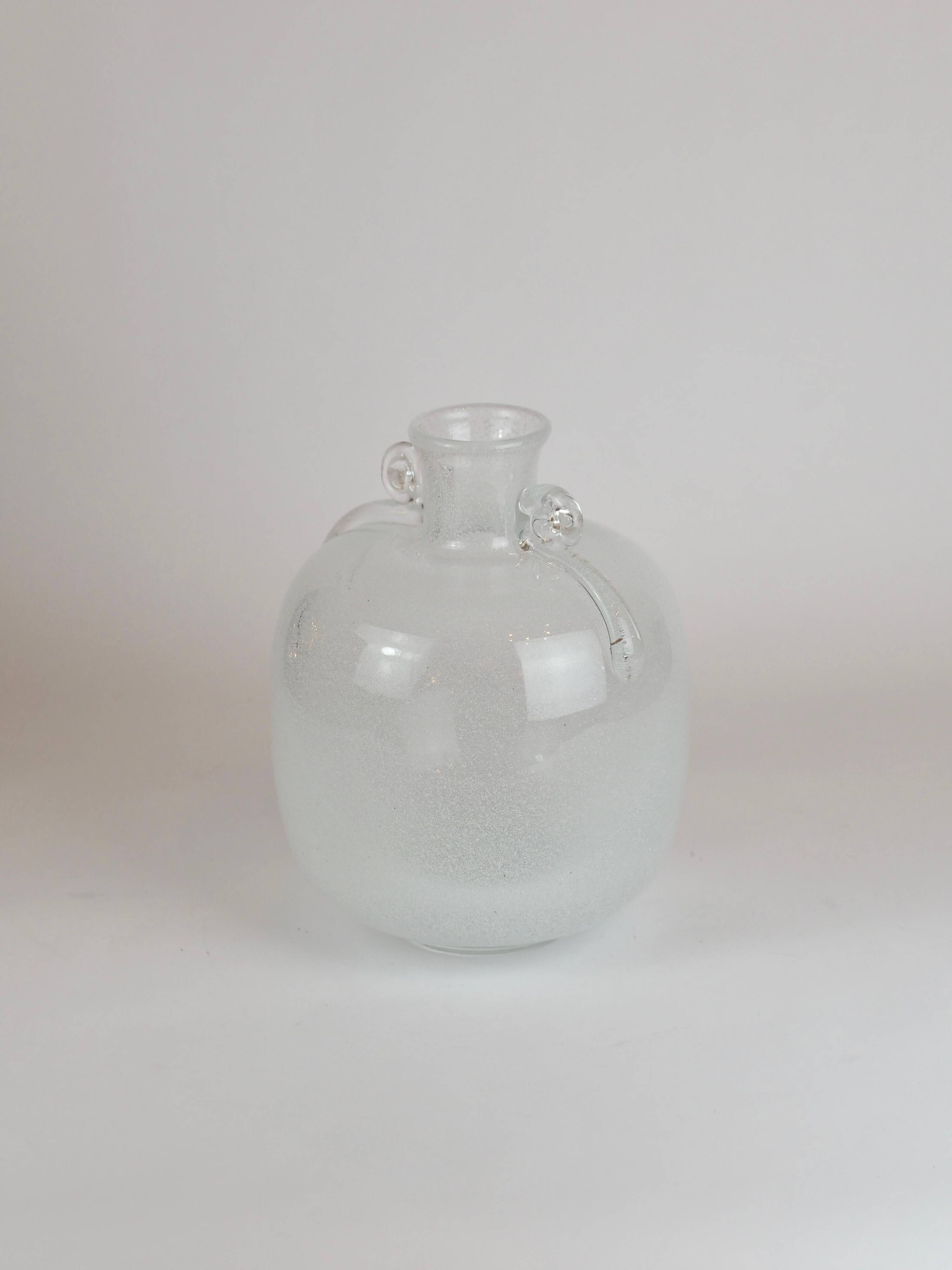 Murano glass vase "Pulegoso" in the shape of an amphora, with scroll handles, signed Seguso Vetri d'Arte.