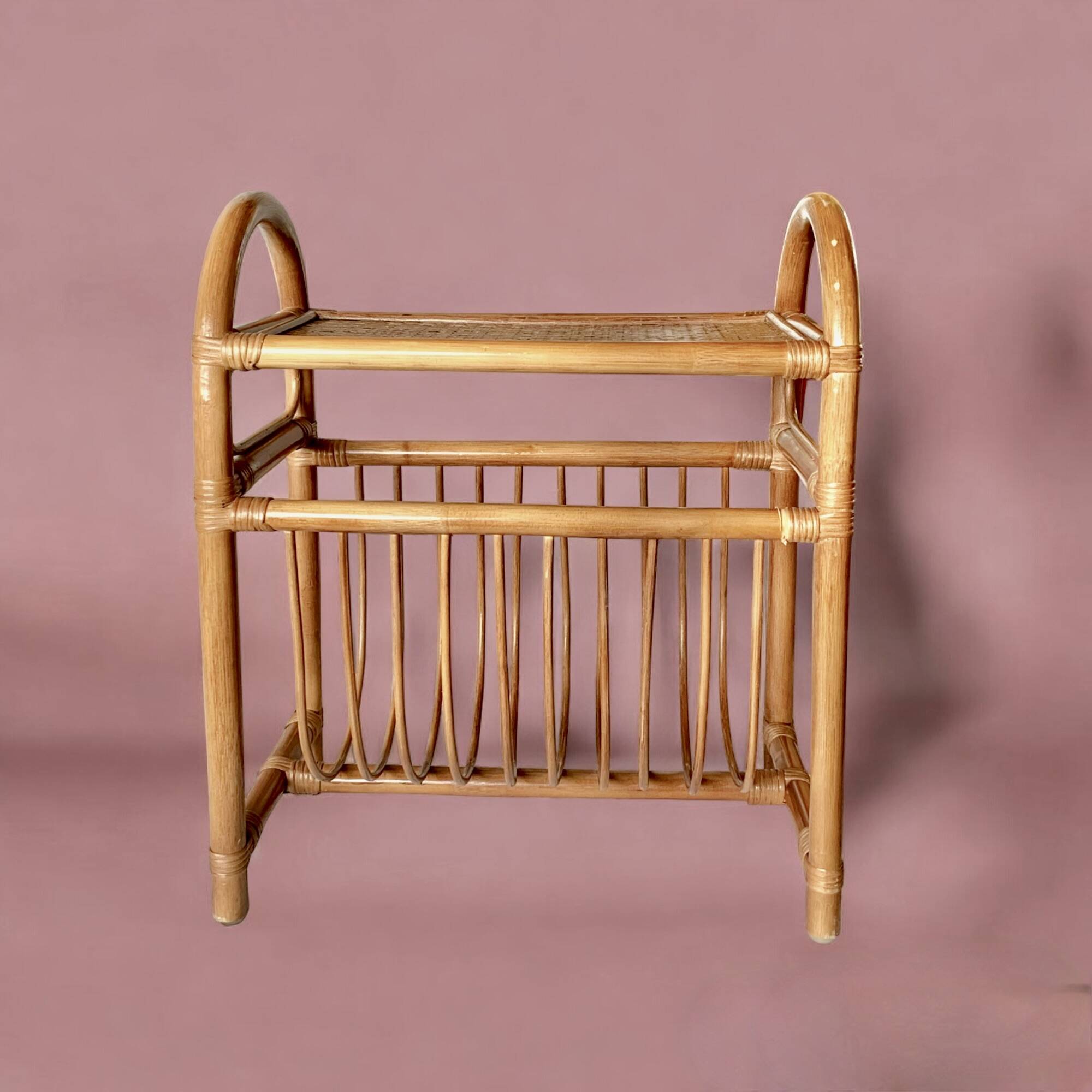 Vintage rattan and bamboo magazine rack