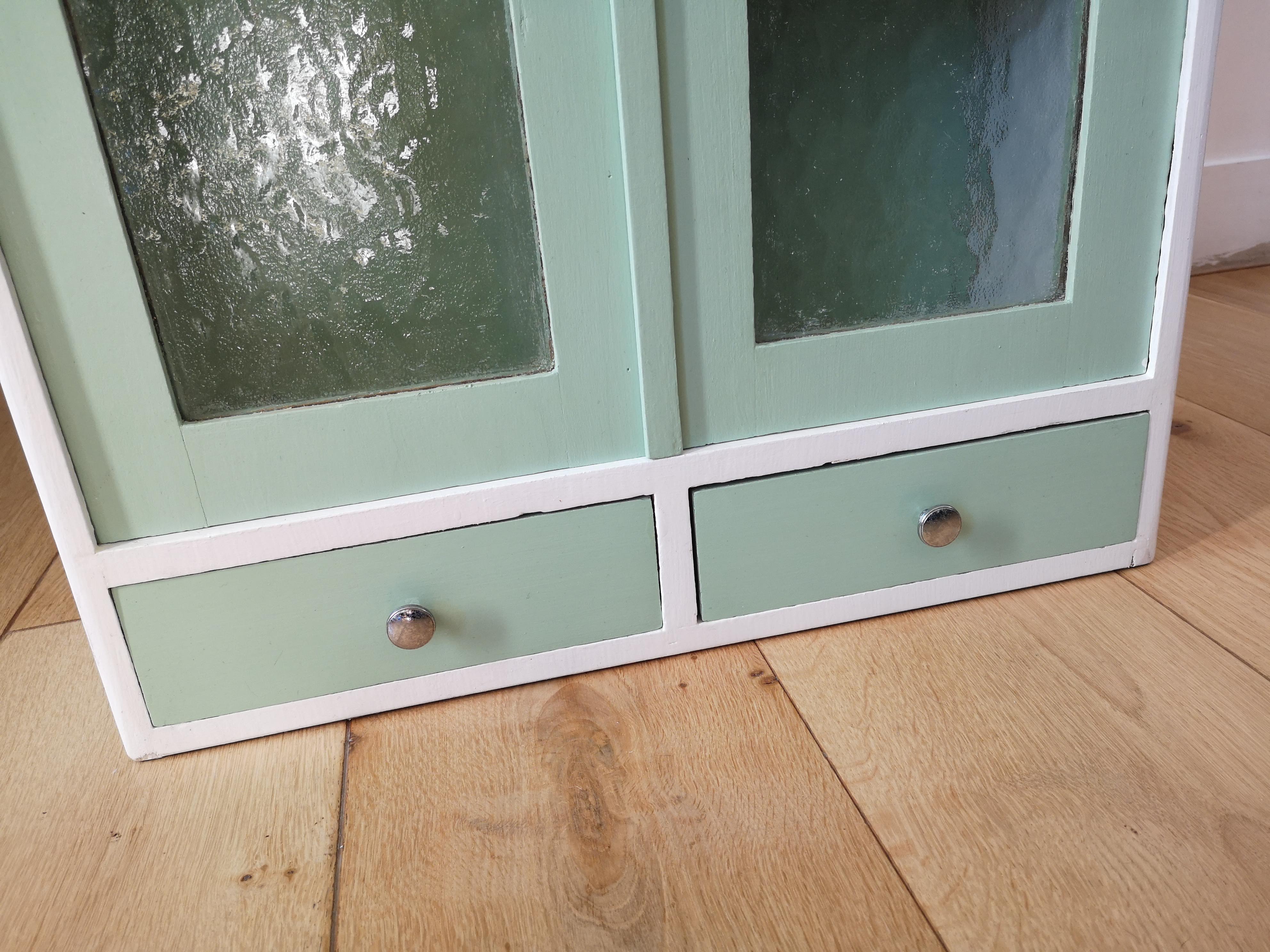 50s vintage medicine cabinet white celadon wood of poplar