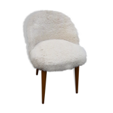 Fauteuil de bureau en fausse fourrure beige de 1960