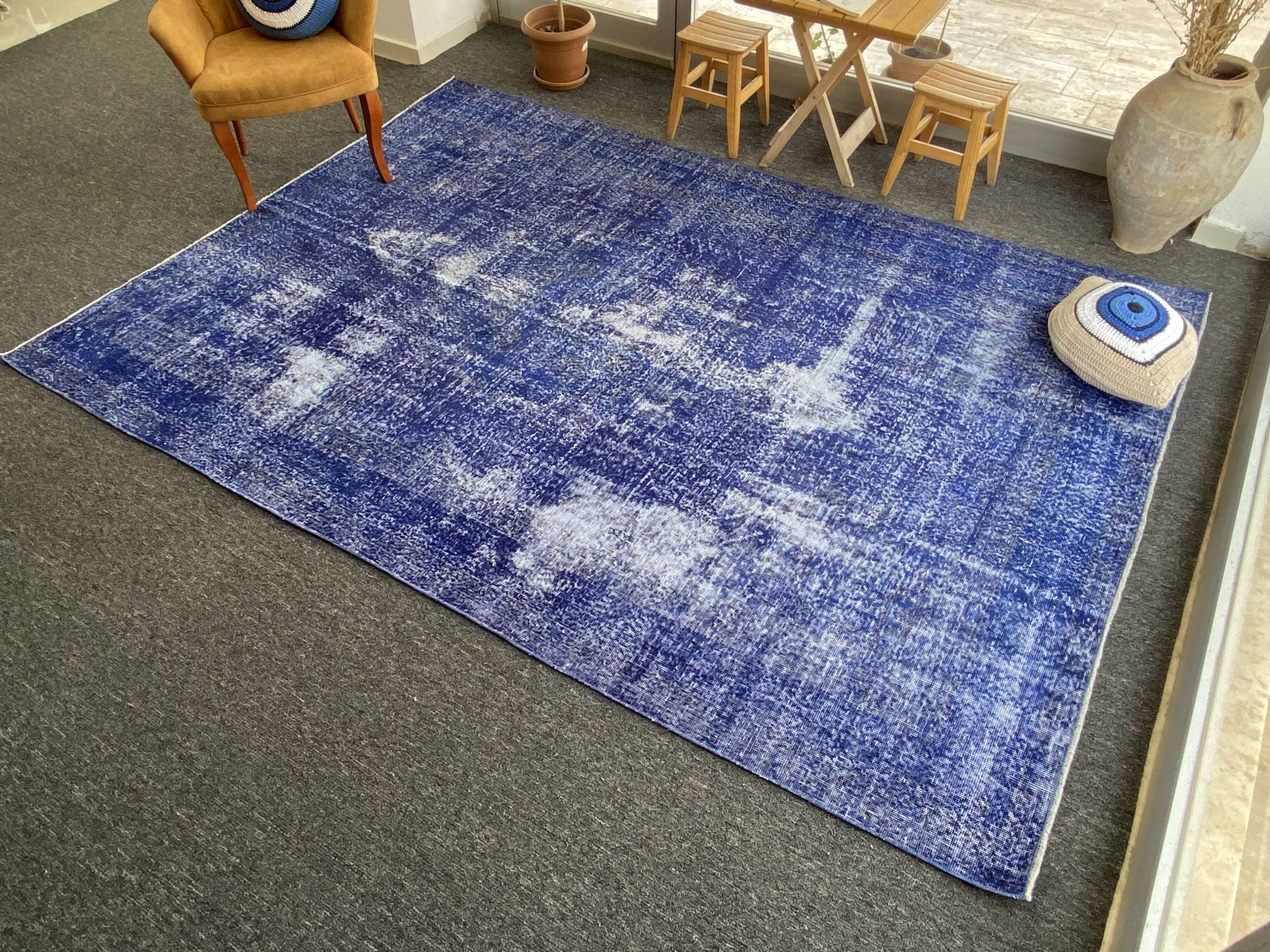 Oushak Rug Navy 7x10 Turkish Rug -Overdyed Rug Cobalt, Rug Living Room