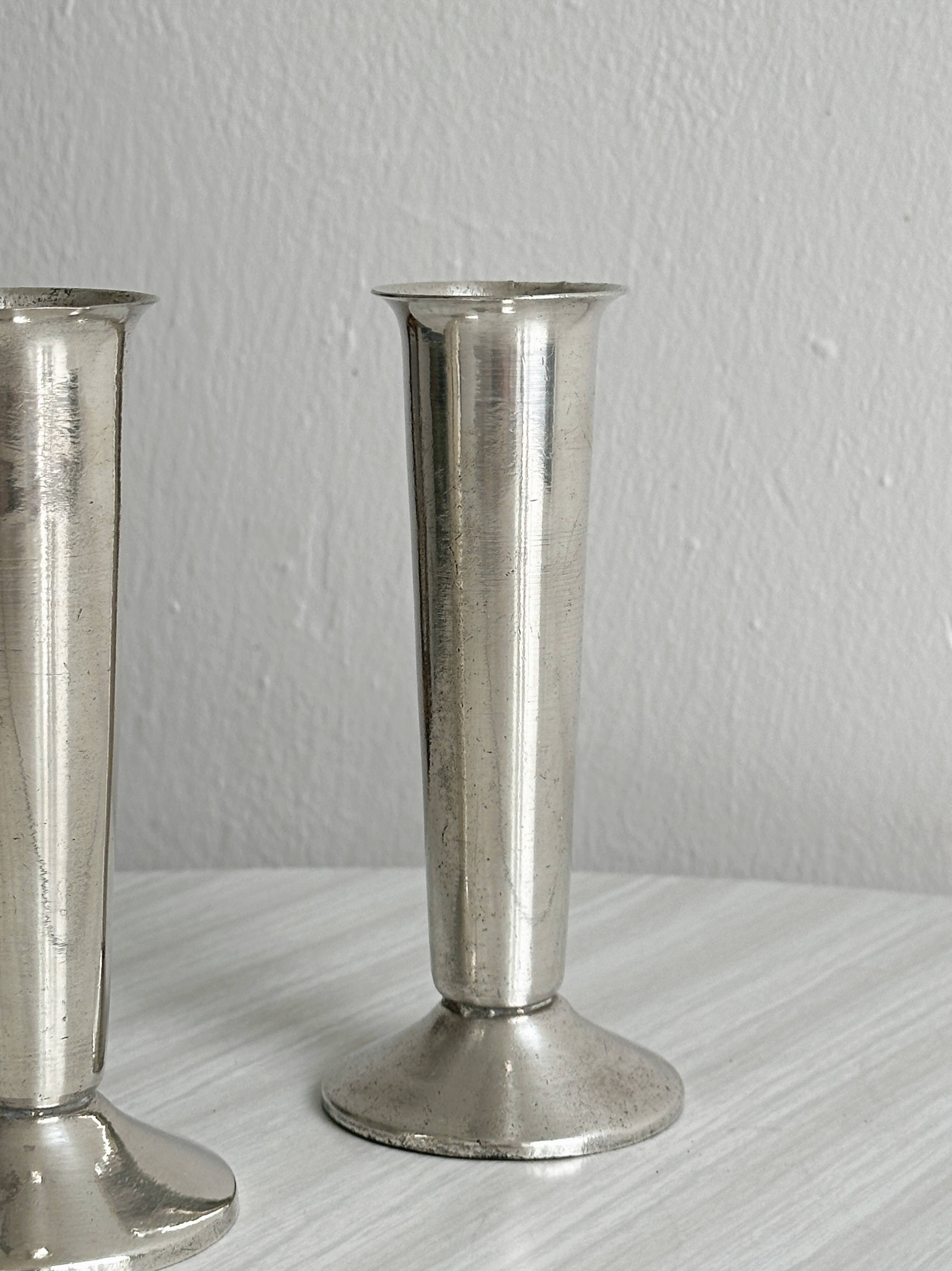 Pair of silver-plated flower vases