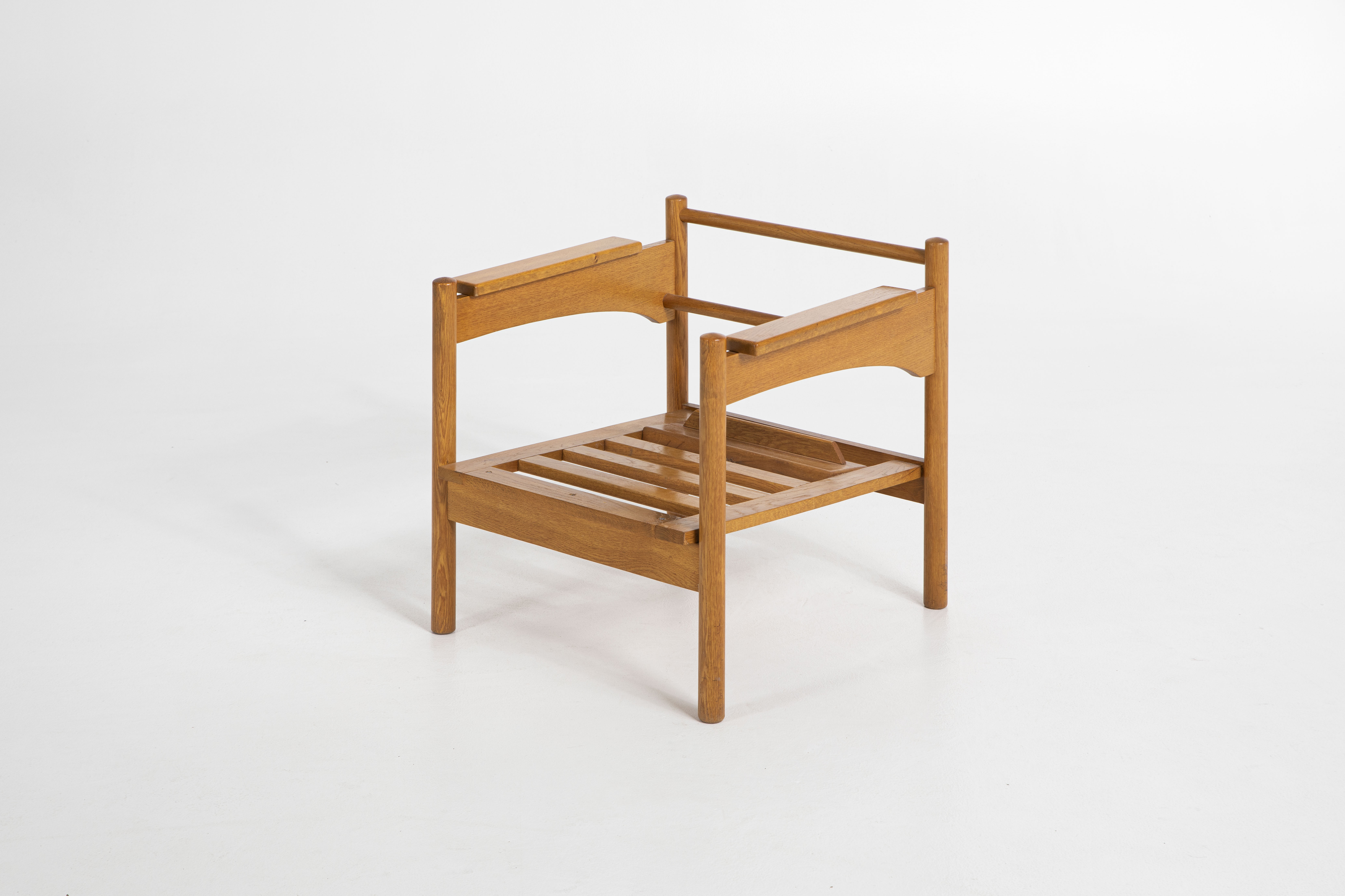 Pair of Oak and Leather Armchairs by Uluv Krasna Jizba, 1960s