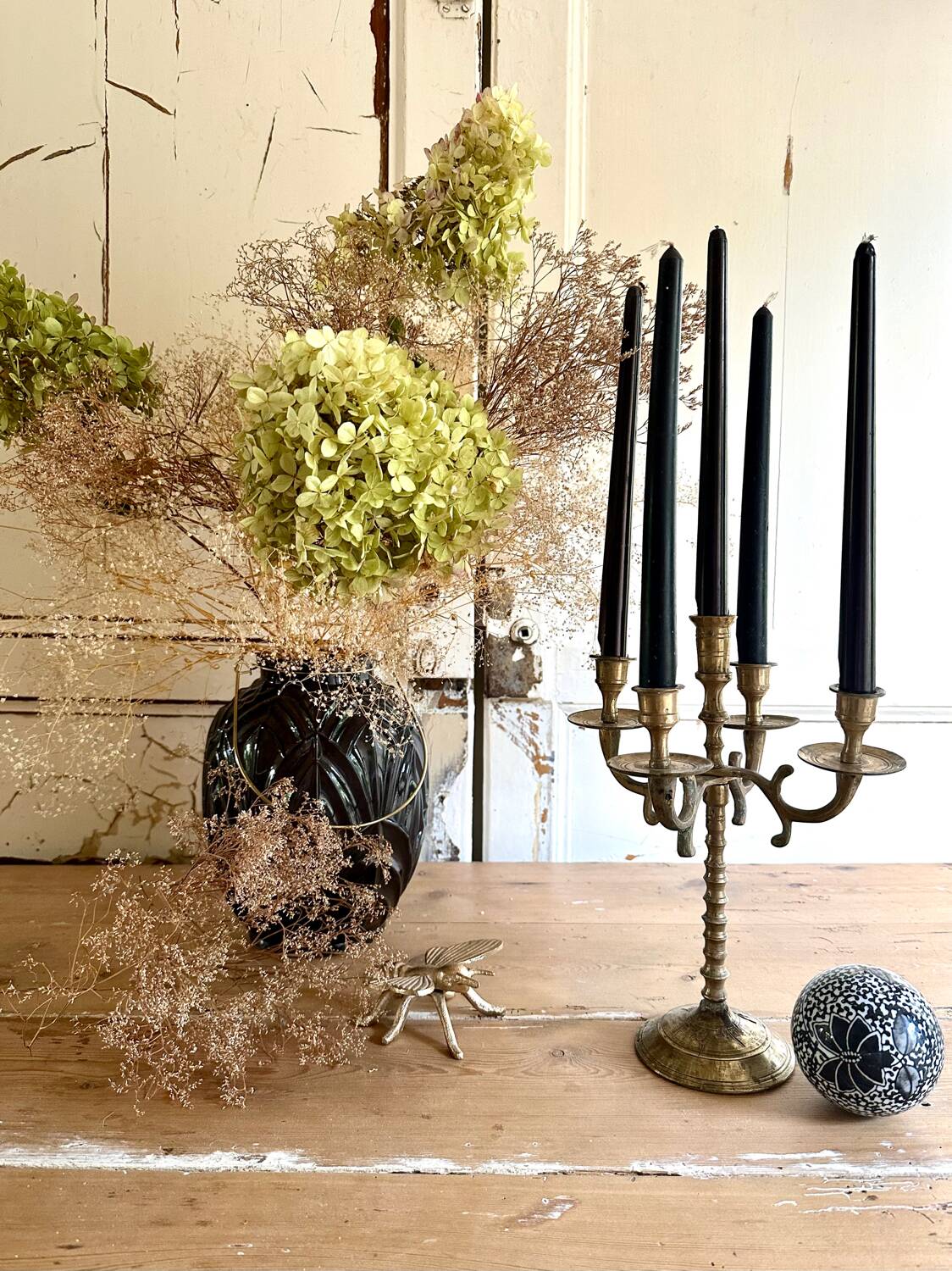 Five-branched brass candlestick