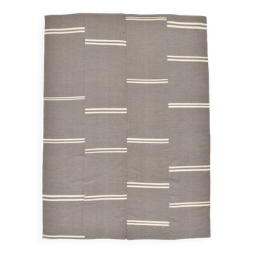8x11 Grey & Beige Wool Kilim Rug, 235x317 Cm
