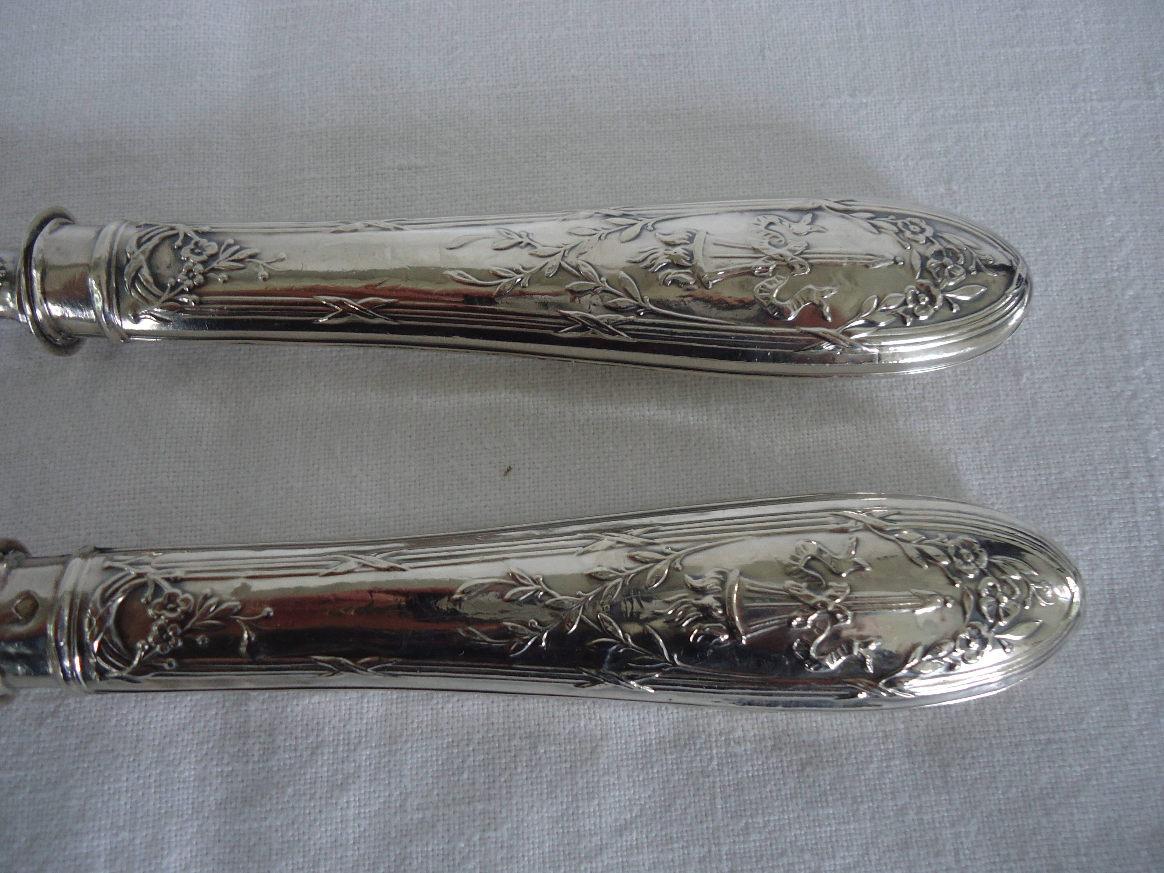 Pair of horn and silver-plated salad servers