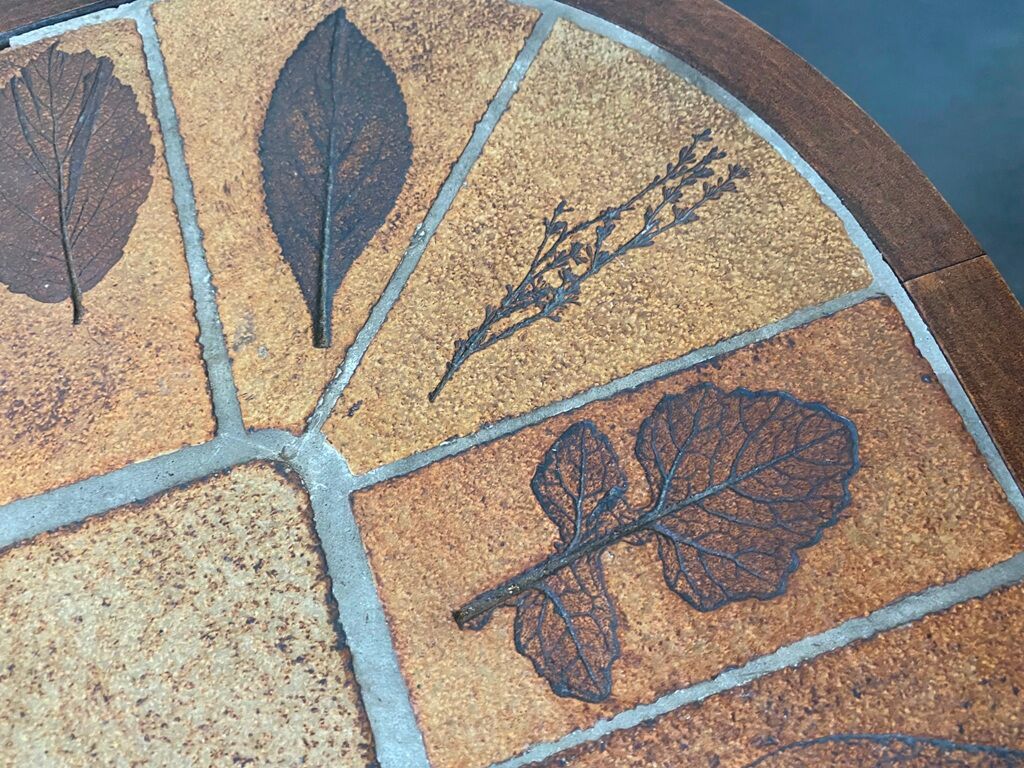Coffee table Roger Capron ceramic herbarium and vintage wood year 1960