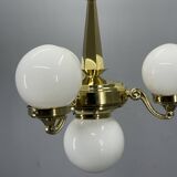 Art Deco Brass and Opaline Glass Chandelier, 1930s