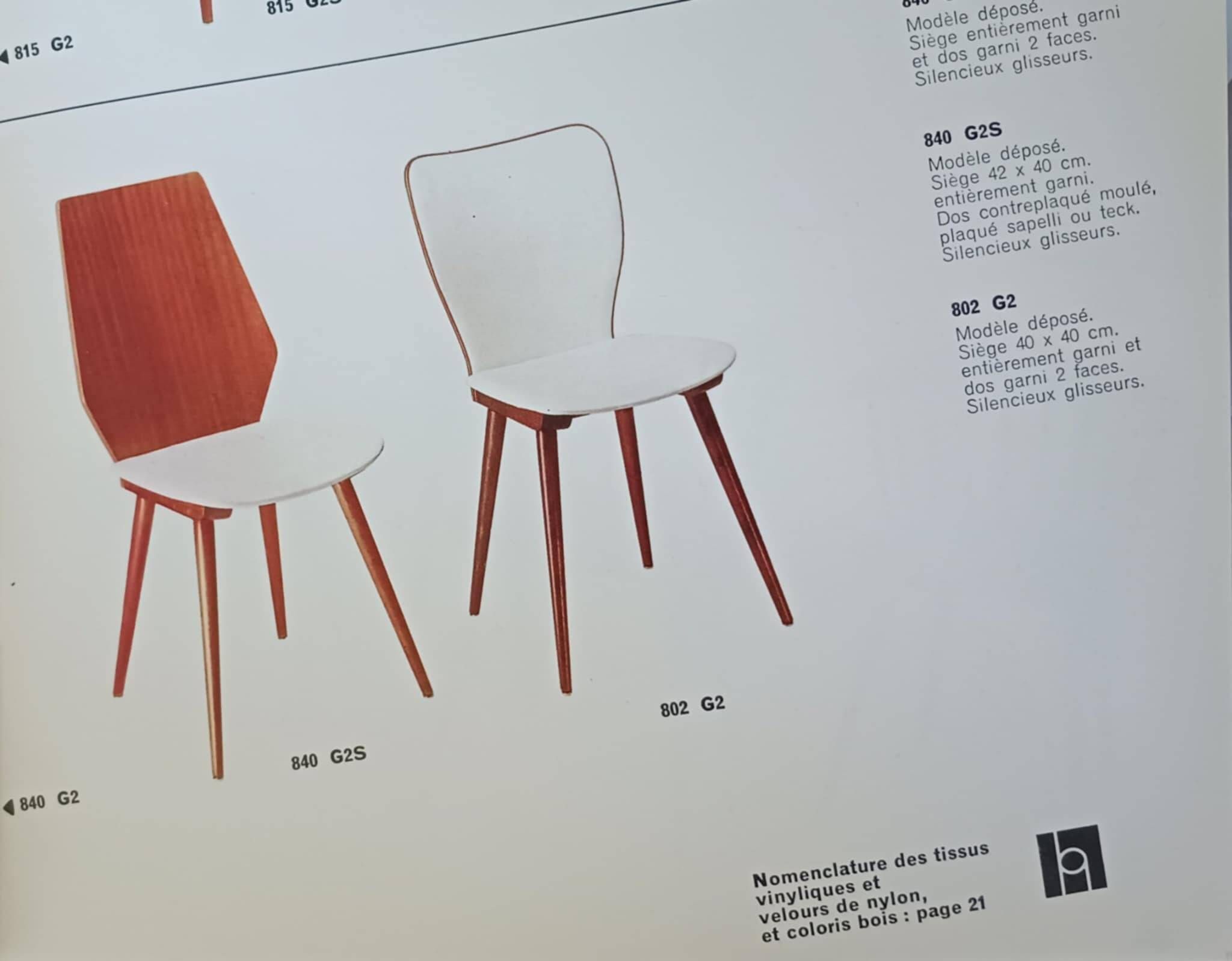 Set of 6 Baumann model 840 G2S chairs in varnished mahogany finish, 1963