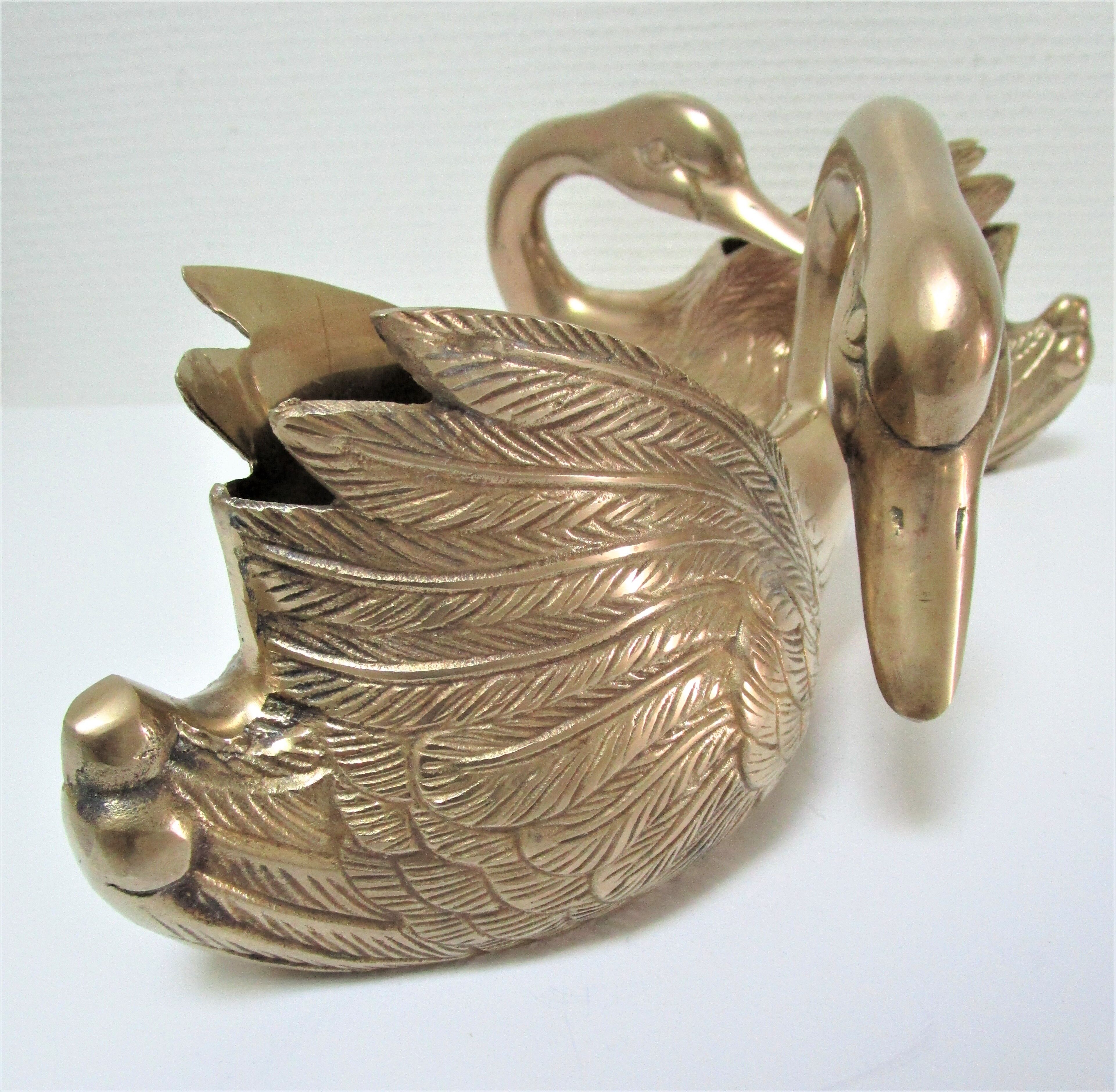 Two vintage solid brass brass zoomorphic pot pot cache