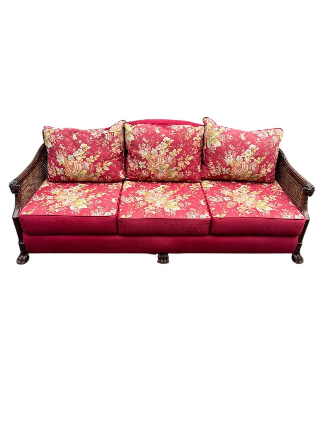 Empire-style bergère bench, carved wood and cane sofa, circa 1900