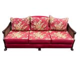 Empire-style bergère bench, carved wood and cane sofa, circa 1900