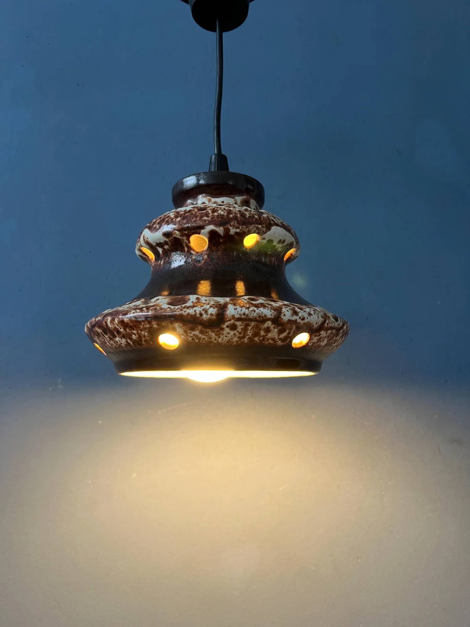 Brown and beige West Germany ceramic fat lava pendant lamp