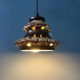Brown and beige West Germany ceramic fat lava pendant lamp
