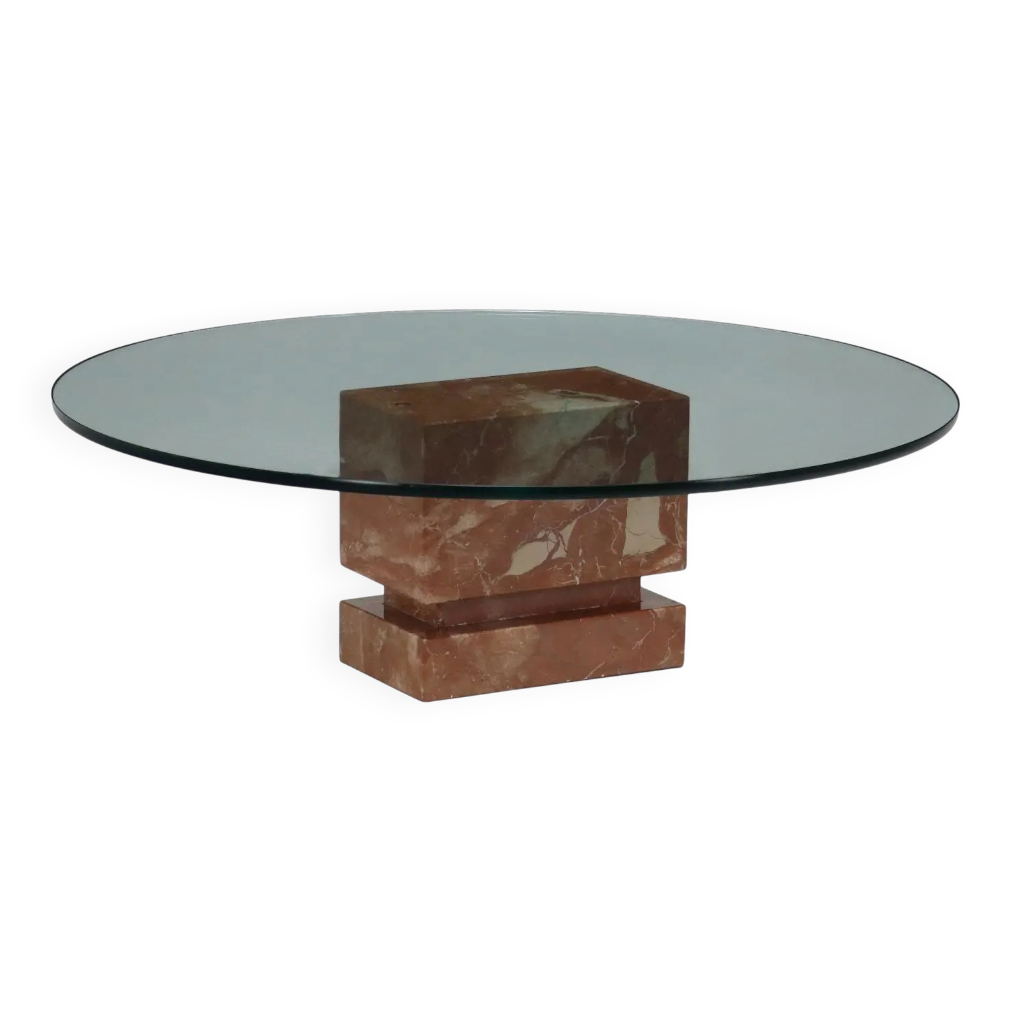 Vintage coffee table in marble and glass, Italy, 1980s-1990s.