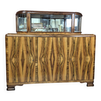 Exceptional Art Deco Walnut Sideboard with Slatted Glass Display - 1930s Fu