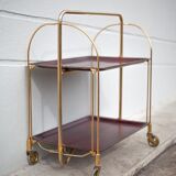 Vintage service, rolling bar, table, wheeled service, golden metal service, folding service
