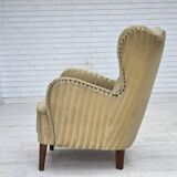 1960s, Danish armchair, light green furniture velour, beech wood.