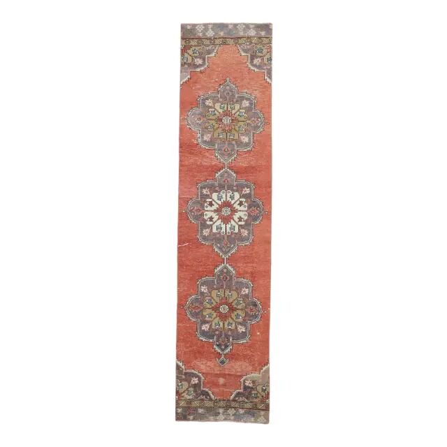 Couloir oriental turc vintage des années 1970, noué à la main, 83x352.
