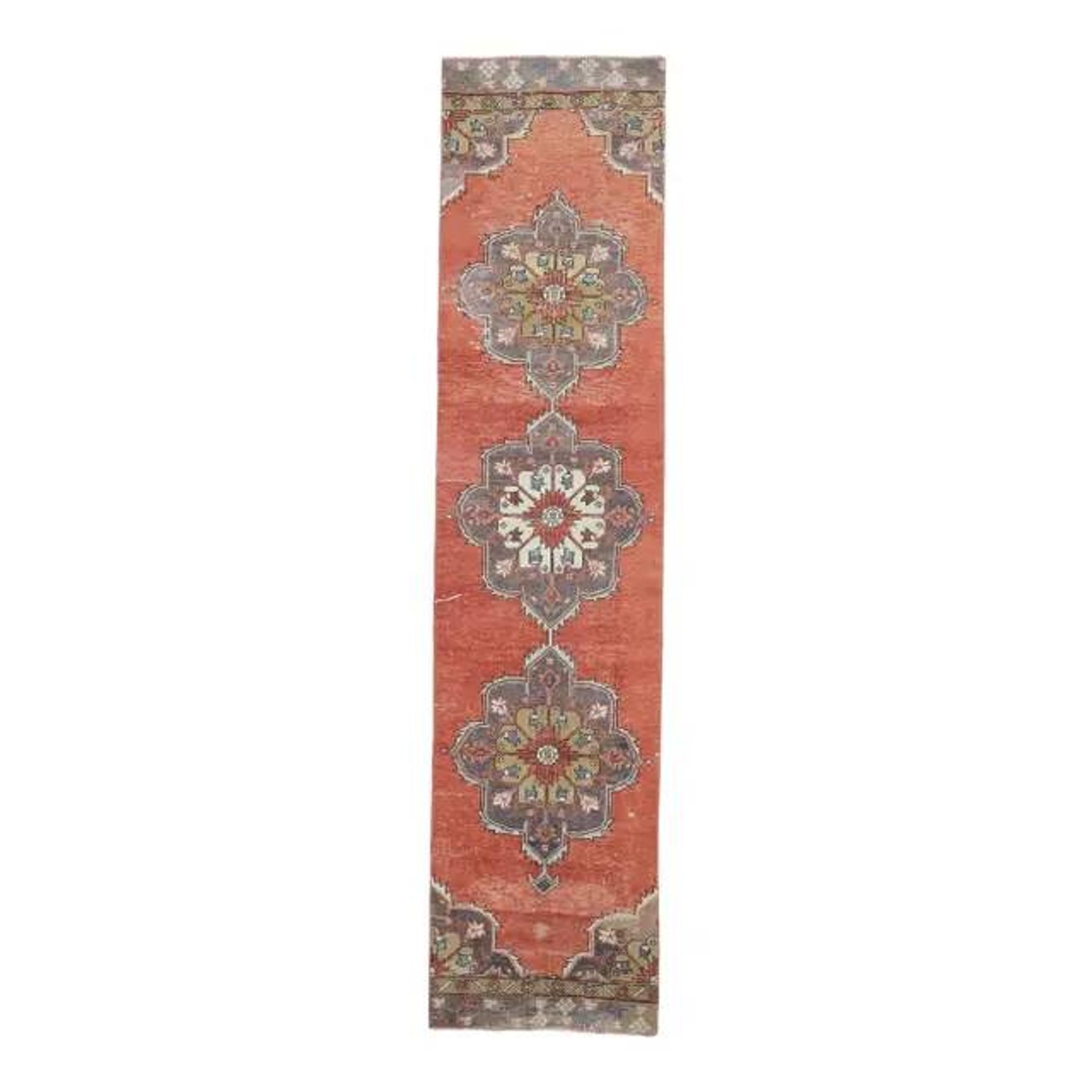 1970s Vintage Turkish Hand-Knotted Oriental Runner 83x352