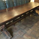 Monastery table - 9 chairs and 2 Louis XIII oak armchairs.