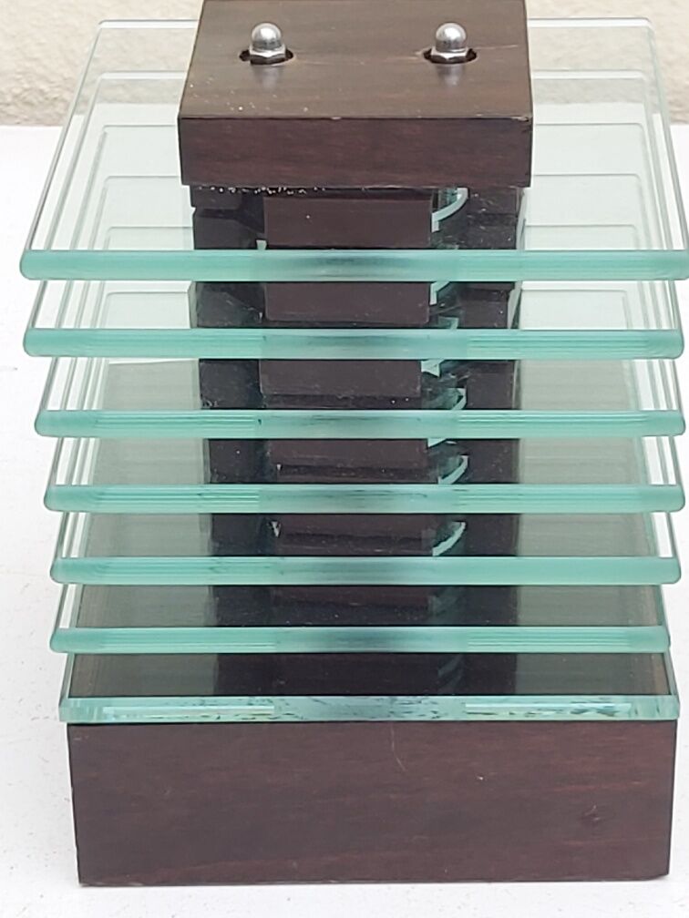 Demeter wood and glass lamp Maison Desny 1980