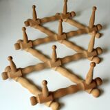 Extendable wooden coat rack with 10 hooks, vintage from the 1970s