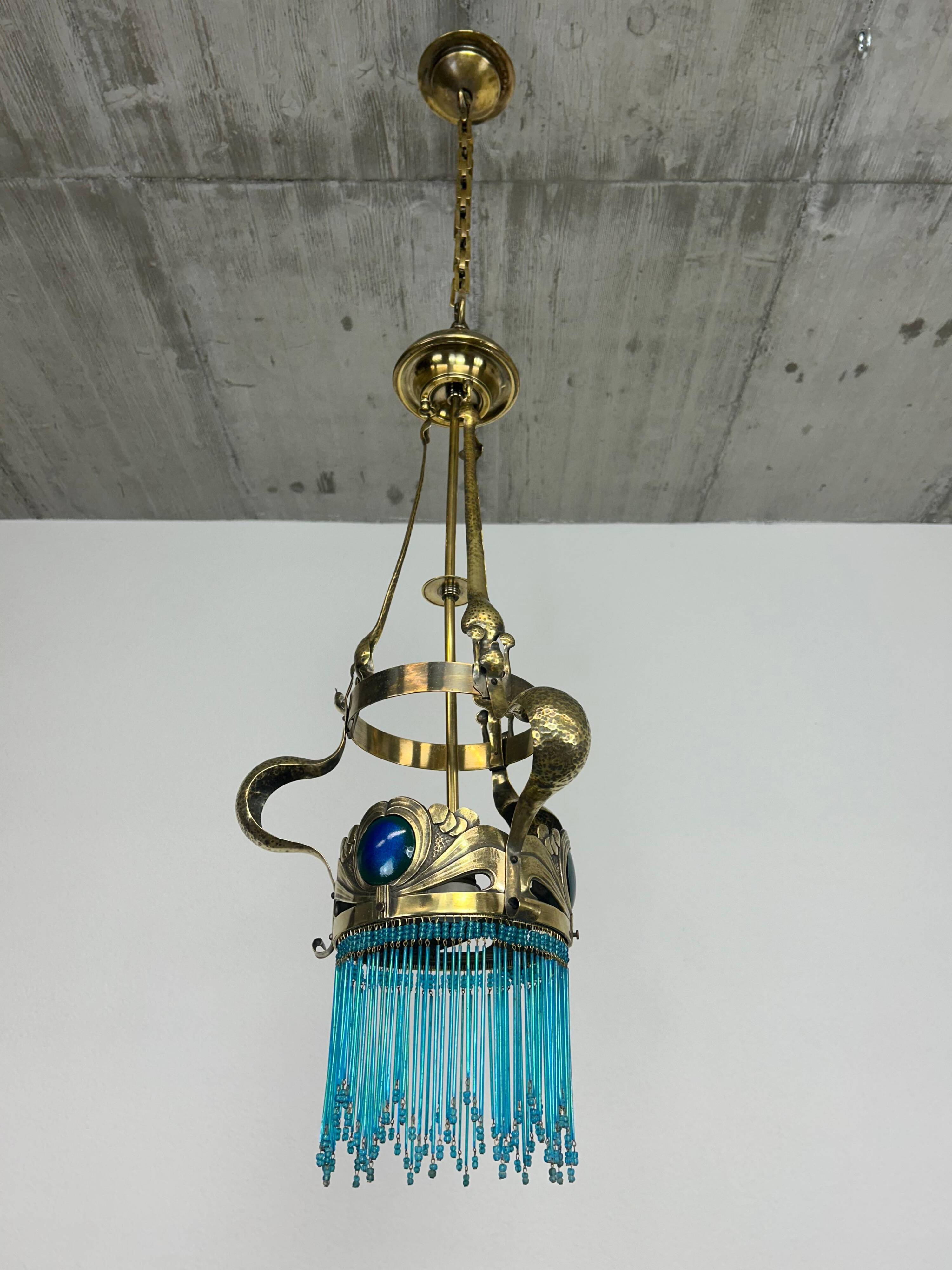 Brass Jugendstil chandelier by Koloman Moser