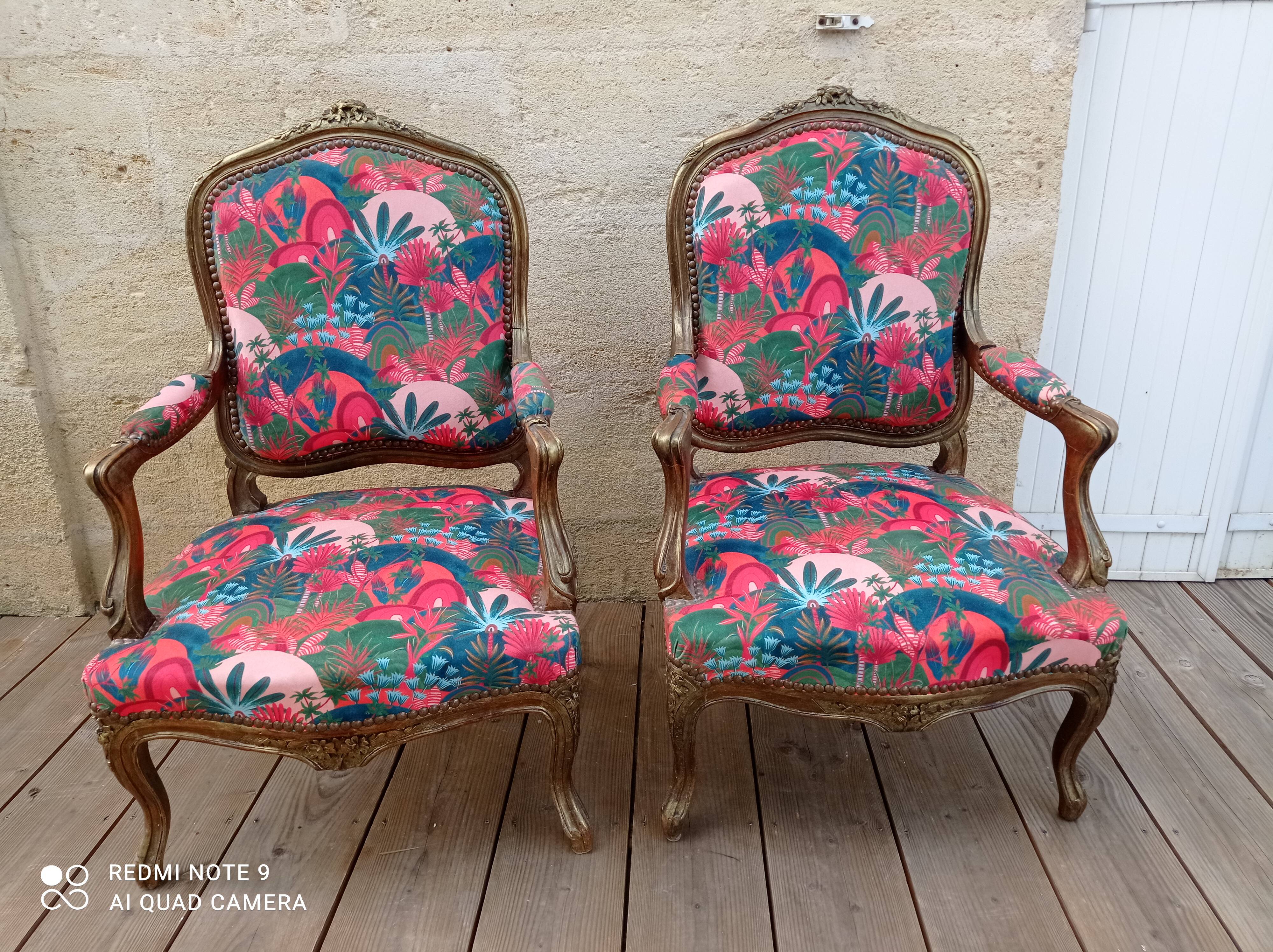 Pair of Louis XV style armchairs