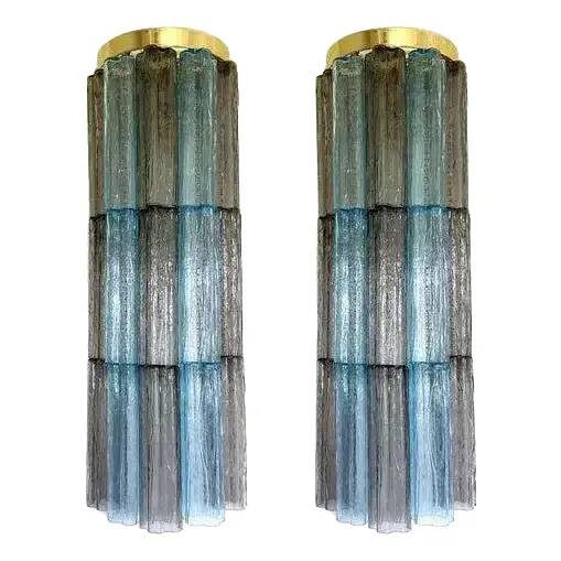 Murano glass Tronchi wall lights in grey and light blue by Simoeng, set of 2