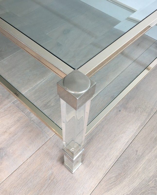Large coffee table in plexiglass and chrome