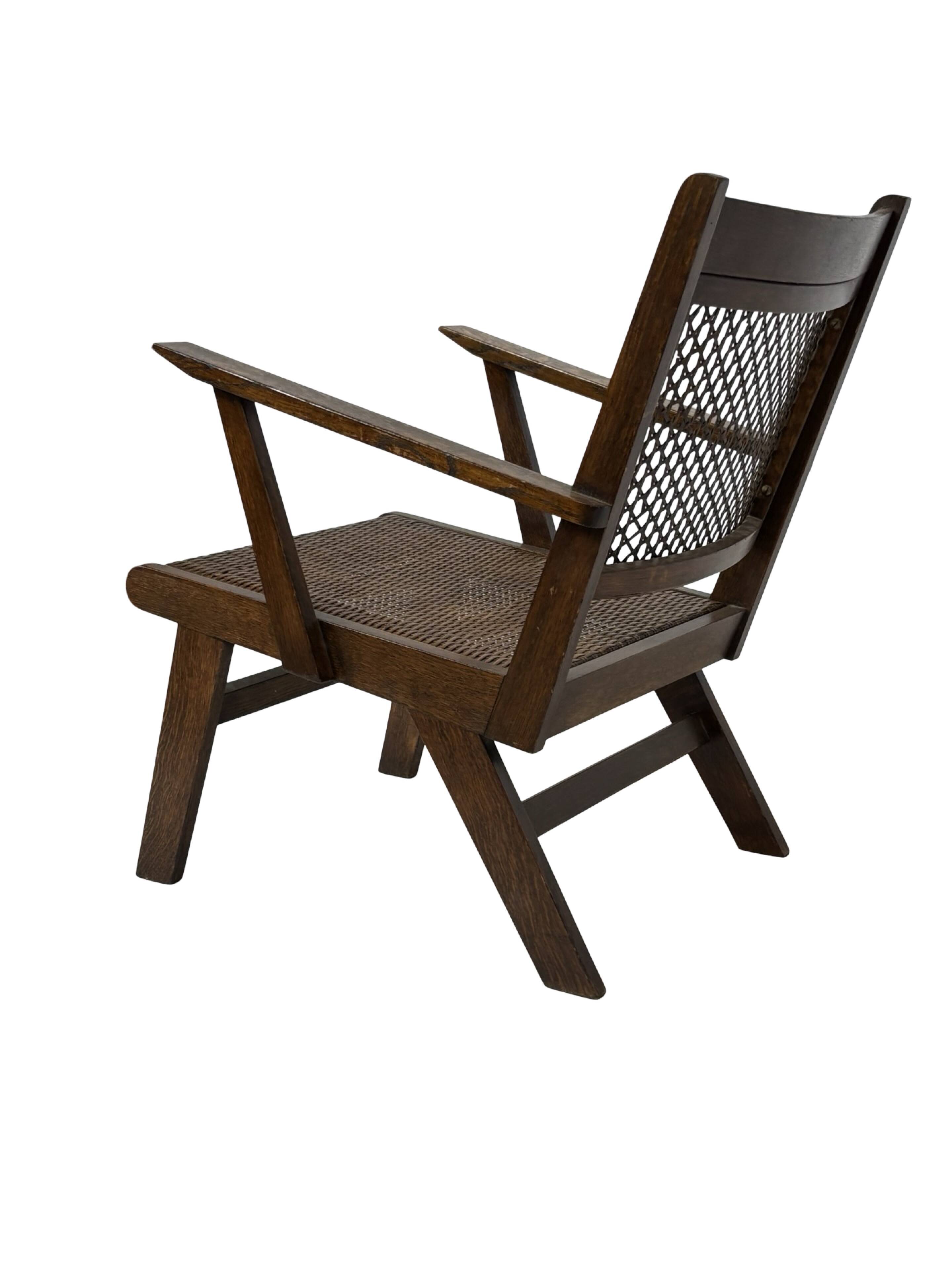 Art Deco oak armchair with webbing 1950s minimalist